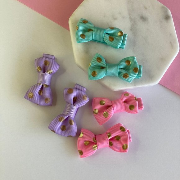 Set 6 Pcs Baby Mini Bows 3 Pairs Hair Clips for Girls and Baby New - Picture 6 of 7